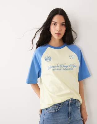 Asos Design Oversized Raglan Sleeve T-shirt With Embroidered Paris Soccer Graphic In Brown