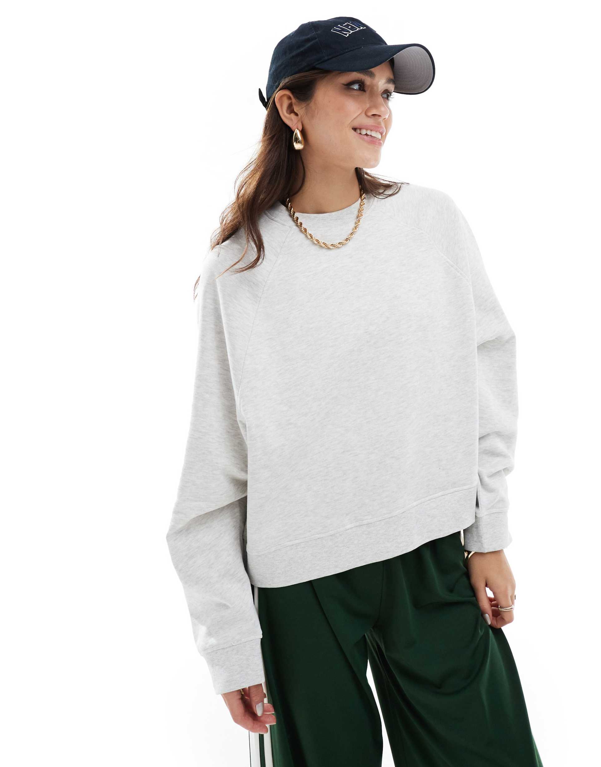 asos design oversized raglan sweatshirt in ice heather