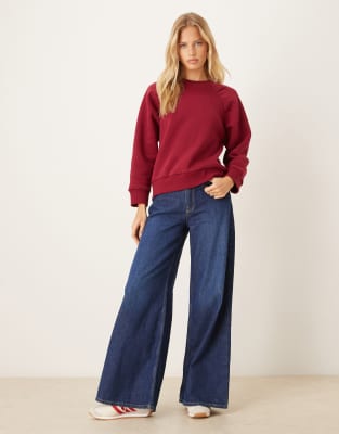 Asos Design Oversized Raglan Sweatshirt With Ruched Detail In Red