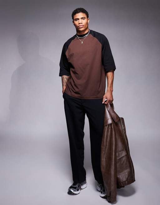 ASOS DESIGN oversized raglan t-shirt in brown | ASOS