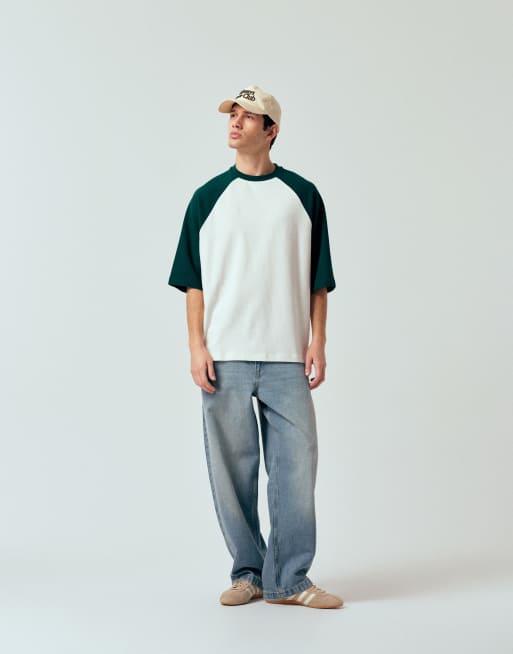 ASOS DESIGN oversized raglan T-shirt in cream texture, 2 of 5