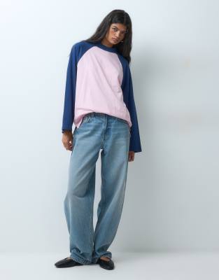 ASOS DESIGN oversized raglan t-shirt in pink and blue | ASOS