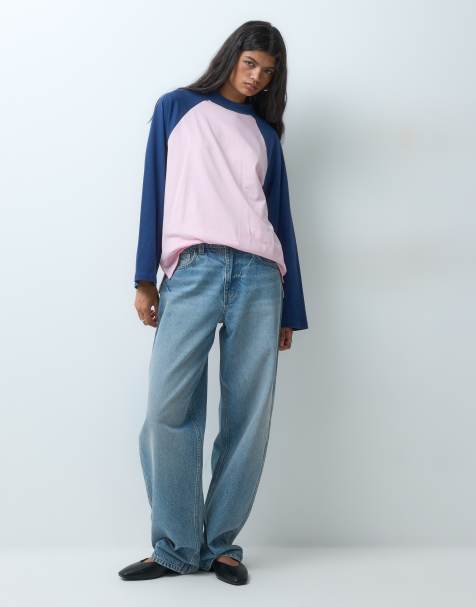 ASOS DESIGN oversized raglan t-shirt in pink and blue