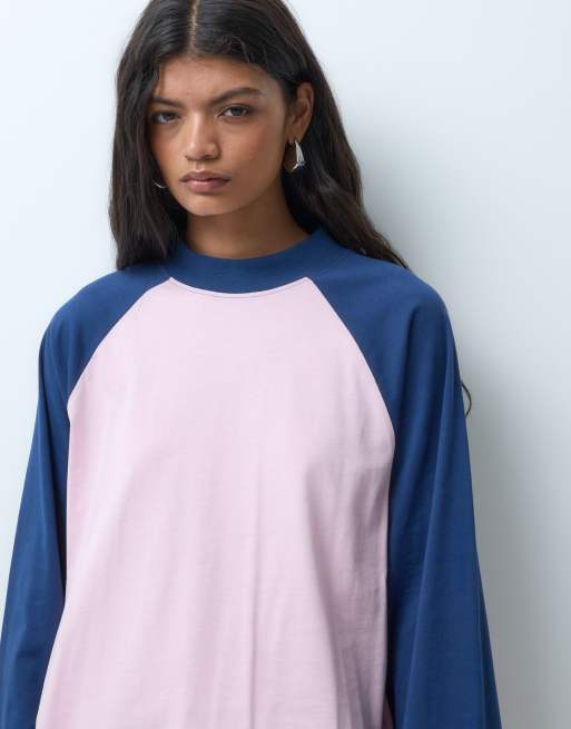 ASOS DESIGN oversized raglan t-shirt in pink and blue, 2 of 5