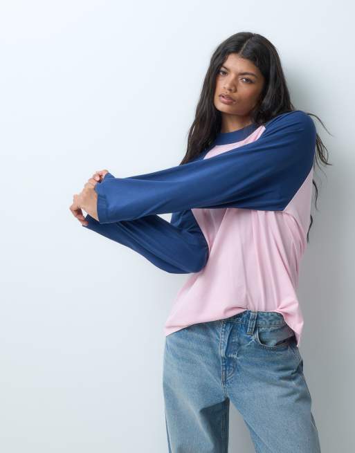 ASOS DESIGN oversized raglan t-shirt in pink and blue, 5 of 5