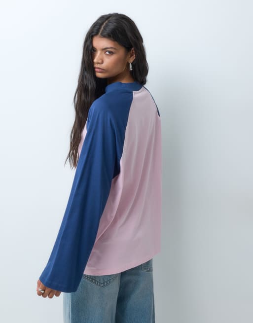 ASOS DESIGN oversized raglan T-shirt in roze en blauw, 4 van 5