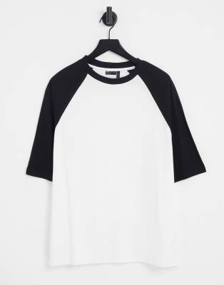 ASOS DESIGN oversized raglan T-shirt in white with black contrast ...