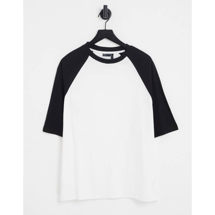 ASOS DESIGN oversized raglan t-shirt in white with black contrast sleeves