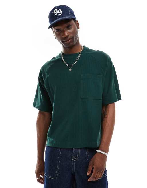 ASOS DESIGN - Oversized raglan-T-shirt med lomme i mørkegrøn i firkantet pasform, 2 af 4