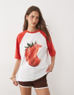 Asos Design Oversized Raglan T-shirt With Strawberry Graphic In Multi