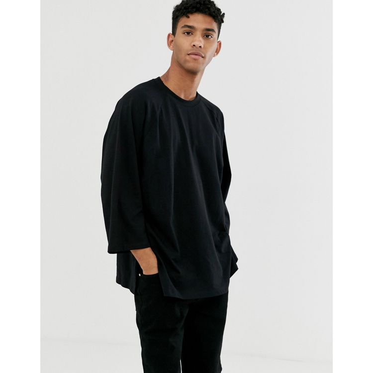 ASOS DESIGN organic oversized long sleeve baseball jersey shirt in black -  ShopStyle