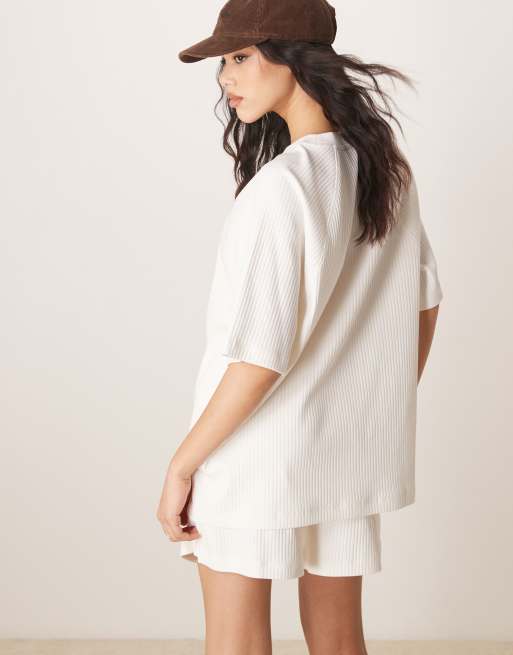 ASOS DESIGN oversized raglan tee in heavyweight chunky rib in cream - part of a set, 3 of 4