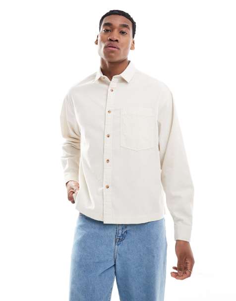 ASOS DESIGN - Oversized råhvid fløjlsskjorte med firkantet pasform - view 1