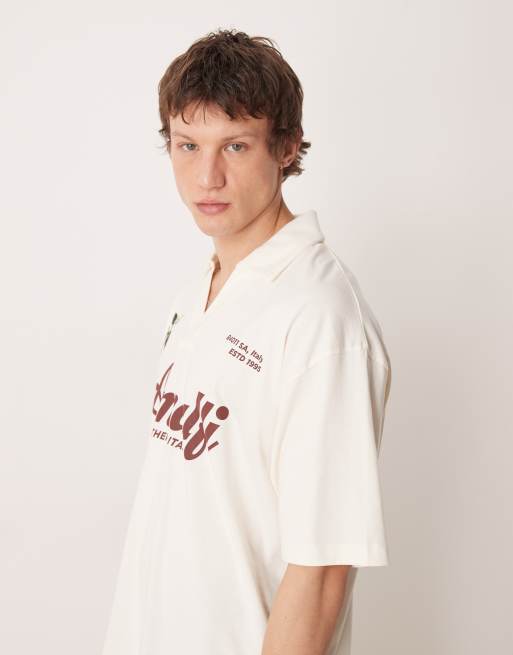 ASOS DESIGN - Oversized råhvid polo med fodboldgrafik, 4 af 5