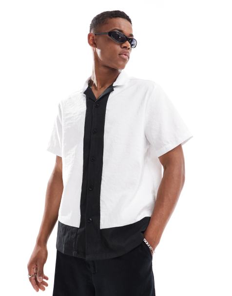 ASOS DESIGN - Oversized råhvid skjorte med sorte kontrastpaneler - view 1