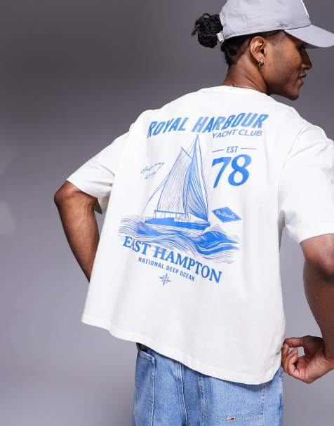 ASOS DESIGN - Oversized råhvid T-shirt med firkantet pasform og grafisk sejlerprint - view 1