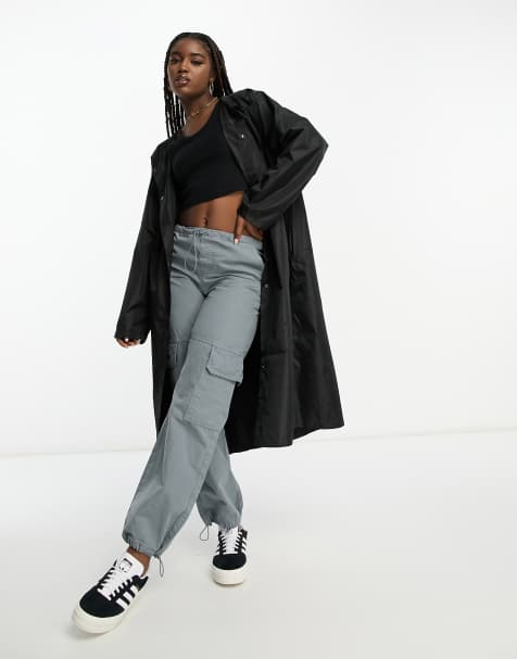 ASOS DESIGN oversized rubberized rain hooded trench with belt