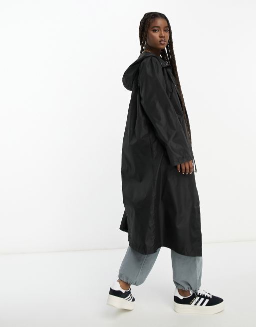 ASOS DESIGN oversized rubberized rain hooded trench with belt