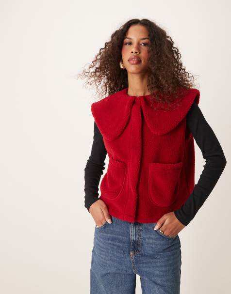 ASOS DESIGN - Oversized rød vest i teddy-stof med krave - view 1