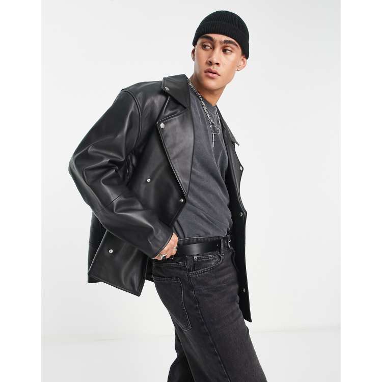 ASOS Faux-Leather Bomber Jacket in Metallic for Men