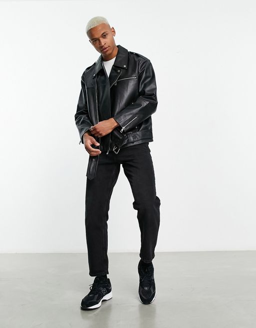 ASOS DESIGN oversized leather look dad blazer in black