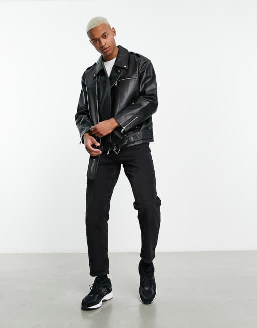 ASOS DESIGN oversized faux leather bomber jacket in black