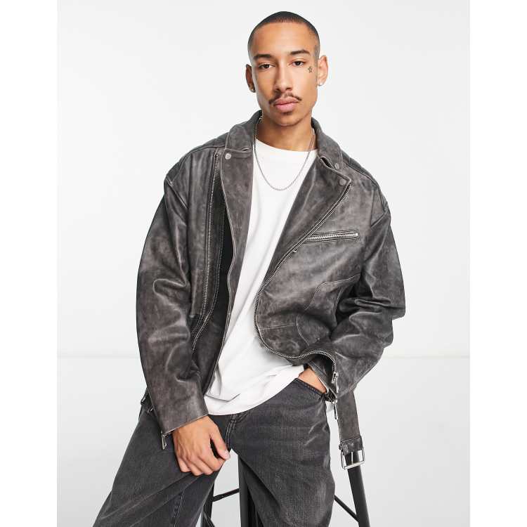 Asos mens leather hot sale biker jacket