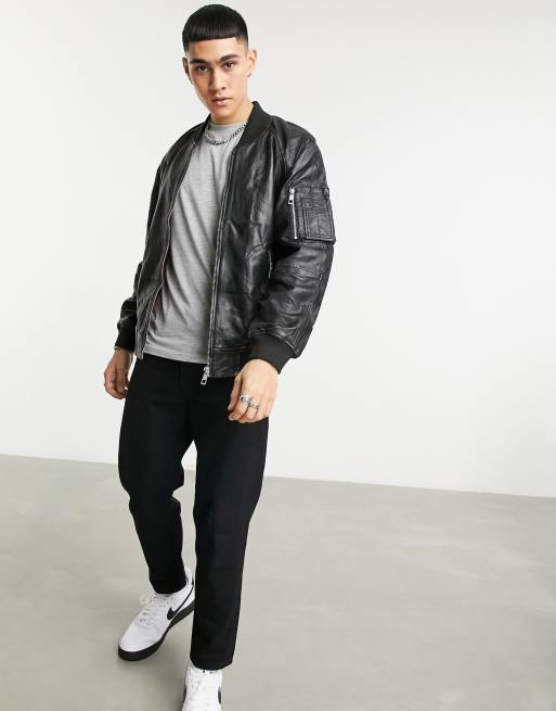 Asos leather shop bomber jacket