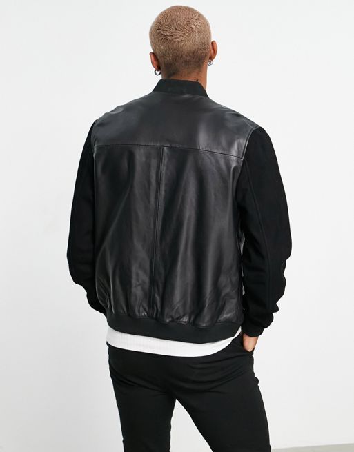 ASOS Oversized Real Leather Bomber Jacket in Black for Men