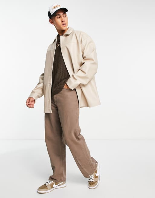 ASOS DESIGN oversized real leather shacket in beige ASOS