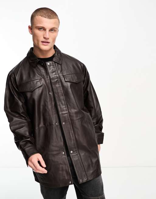 ASOS DESIGN + Dark Brown Croc trench Coat