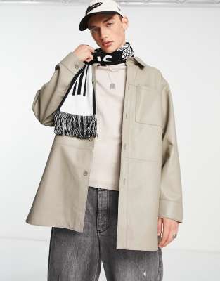 エイソス ASOS DESIGN oversized real leather shacket in sage green