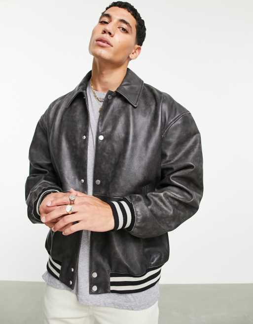 Asos leather hot sale bomber jacket