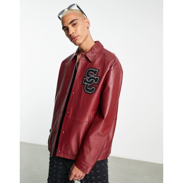 Guess burgundy leather outlet jacket