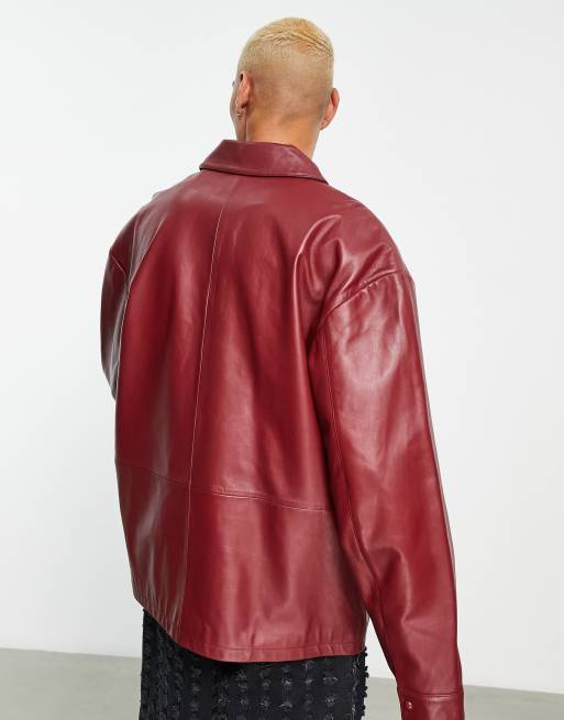 Oversized red leather jacket sale