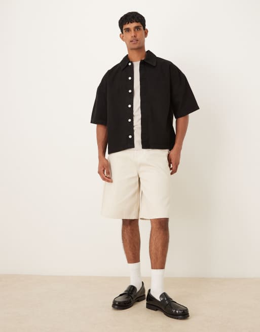 ASOS DESIGN - Oversized recht denim overhemd met korte mouwen in zwart, 2 van 5