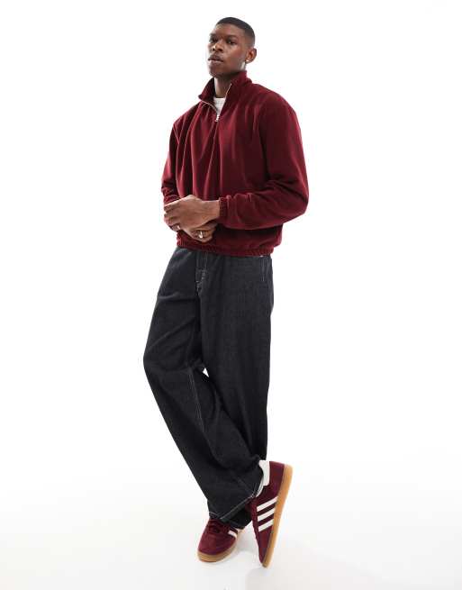 ASOS DESIGN - Oversized recht fleece sweatshirt met kwartrits in bordeauxrood, 3 van 4