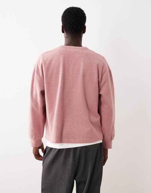 ASOS DESIGN - Oversized recht geribbeld Henleys T-shirt met lange mouwen in roze, 3 van 5