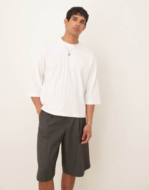 ASOS DESIGN - Oversized recht geribbeld T-shirt met textuur in wit - view 1