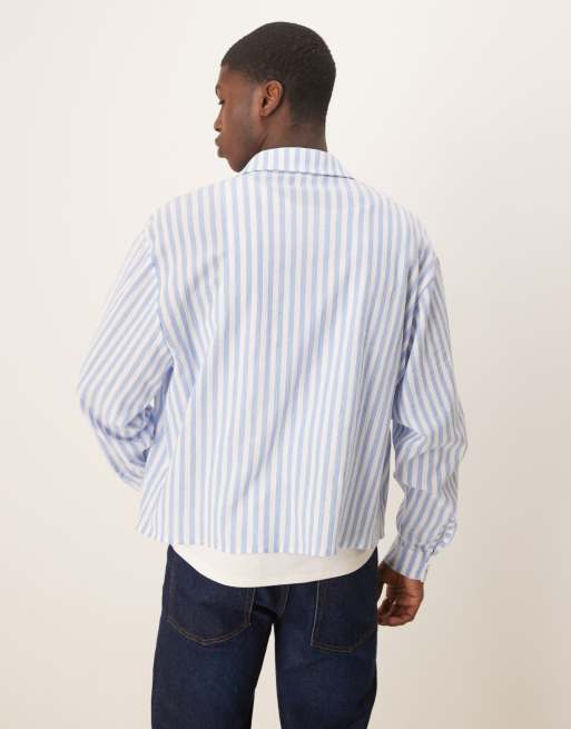 ASOS DESIGN - Oversized recht gestreept overhemd met linnenlook in blauw, 4 van 4