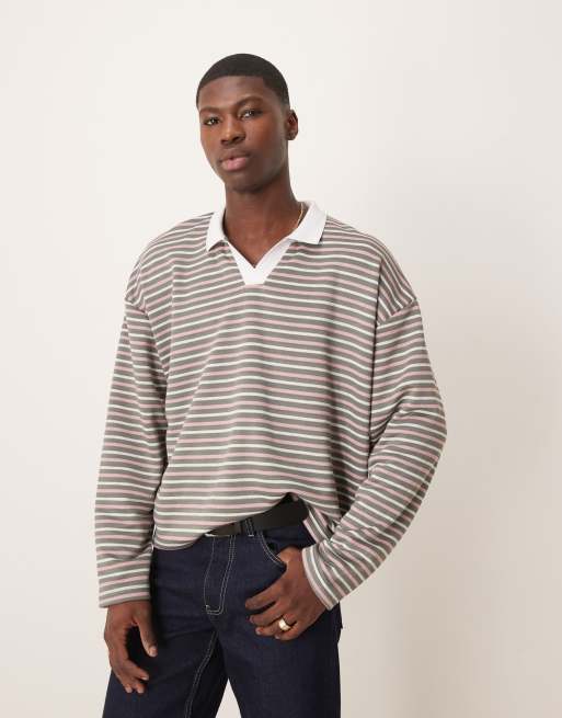 ASOS DESIGN - Oversized recht gestreept poloshirt in multi 