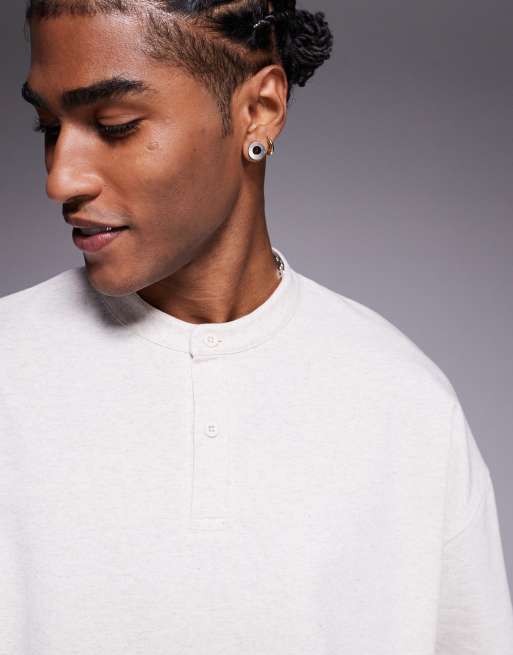 ASOS DESIGN - Oversized recht Henley T-shirt in crème , 3 van 4