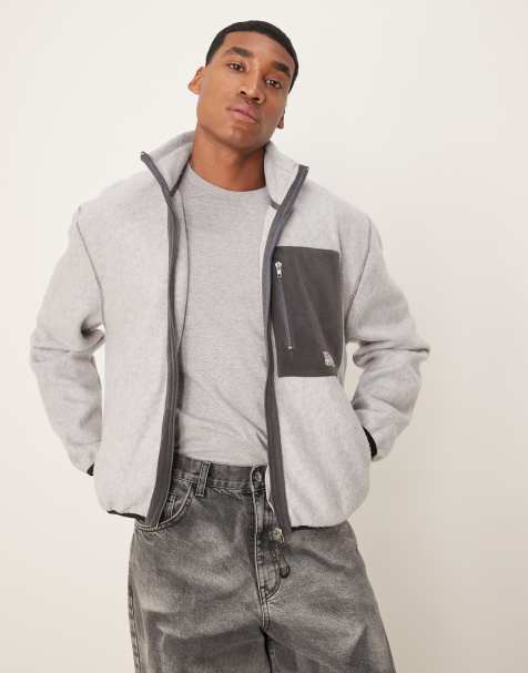ASOS DESIGN - Oversized recht jack van fleece met rits en contrasterende zakken in grijs - view 1
