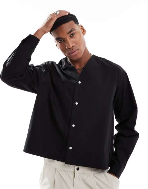 ASOS DESIGN - Oversized recht overhemd met baseballkraag in zwart - view 1