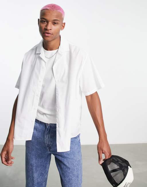 ASOS DESIGN - Oversized recht overhemd met korte mouwen in wit