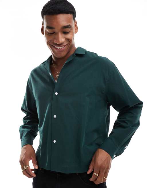 ASOS DESIGN - Oversized recht overhemd met reverskraag in groen 