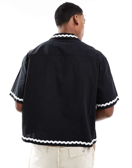 ASOS DESIGN - Oversized recht overhemd met tape detail in zwart, 2 van 4