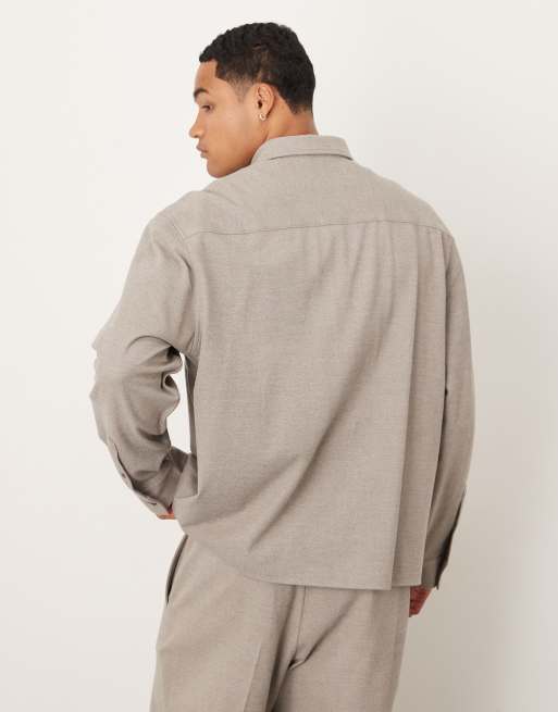 ASOS DESIGN - Oversized recht overhemd van geborstelde keperstof in neutraal, 3 van 5