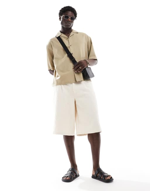 ASOS DESIGN - Oversized recht overhemd van linnenmix met reverskraag in donker zandkleur