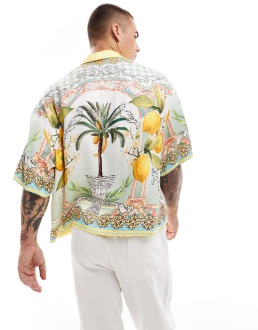 ASOS DESIGN - Oversized recht overhemd van satijn met citrusprint in multi , 3 van 4
